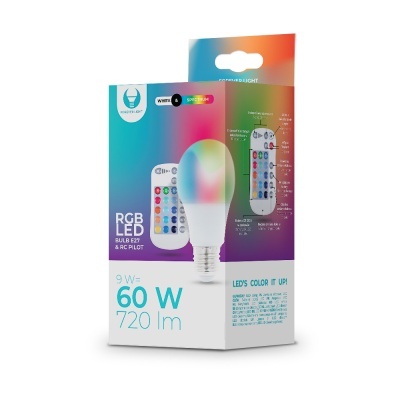 LED lâmpada E27 A60 9W RGBW c/comando