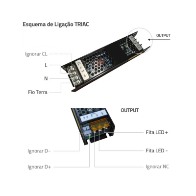 Dispositivo eletrónico com ligações nomeadas e esquema de ligação TRIAC