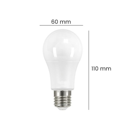 Lâmpada LED branca com casquilho metálico prateado e dimensões indicadas