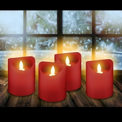 LED Kit 4 Velas Cera Natural Vermelho