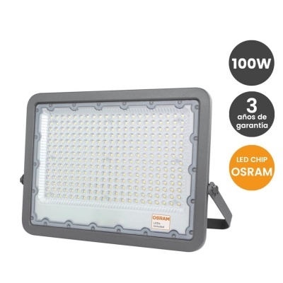 Projetor LED cinzento com vários LEDs pequenos e selo de 100W, 3 anos de garantia e LED CHIP OSRAM