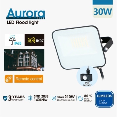 LED Projetor c/Sensor PIR 30W 4000K IP65