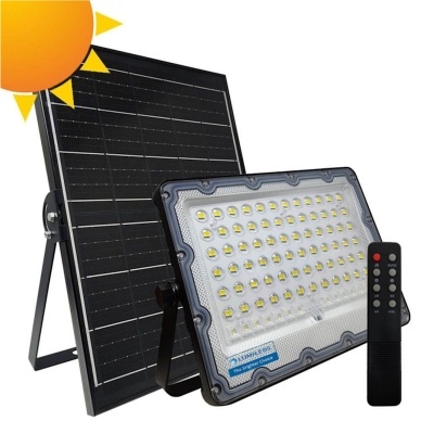 Painel solar, luminária LED e comando remoto