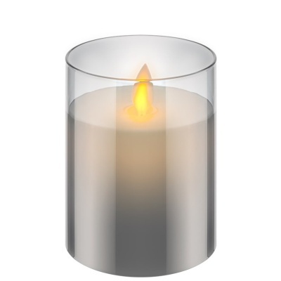 LED Vela Cera Natural c/Copo Vidro 75x100mm