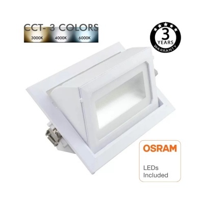 Projetor de luz LED branco quadrado com texto e selo de garantia