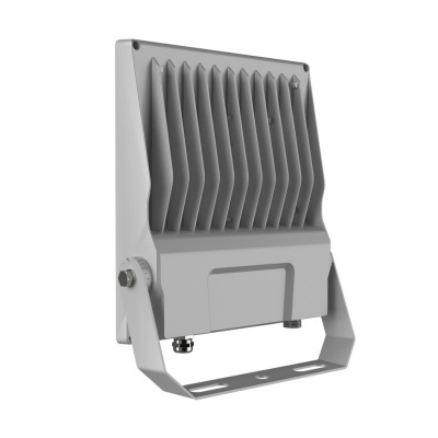 Refletor LED cinza com dissipador de calor e suporte ajustável em metal