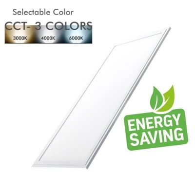 Painel de iluminação LED retangular branco com opção de três cores de luz e selo de economia de energia