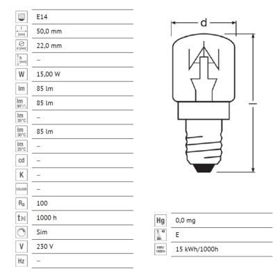Lâmpada para Forno E14 15W 300º OSRAM