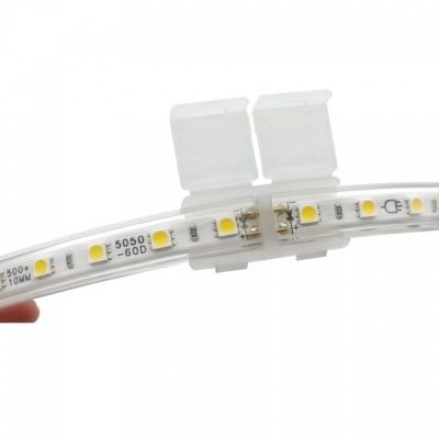 Fita LED flexível branca com chips LED amarelos e conectores plásticos transparents