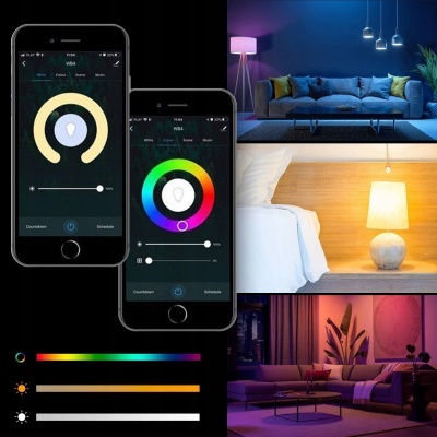 telefones com app de luzes coloridas e interiores com diferentes iluminações