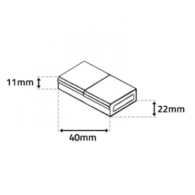 Desenho técnico de um objeto retangular com dimensões 40mmx22mmx11mm