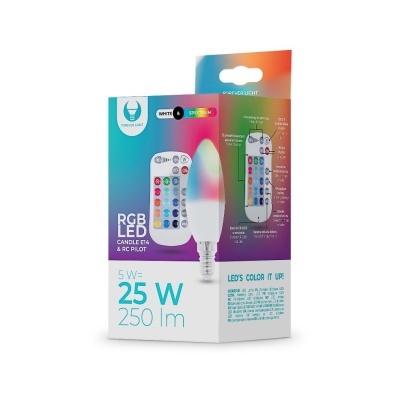 LED lâmpada E14 C37 5W RGBW c/comando