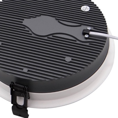 Base redonda preta e branca texturada com cabo e clipe