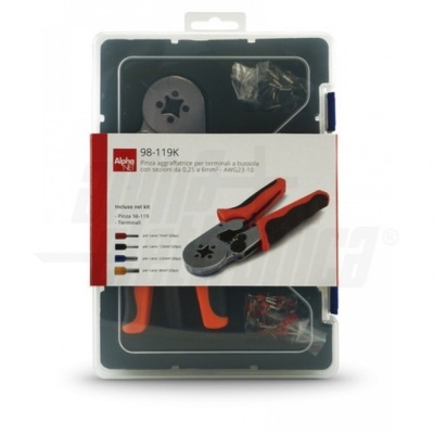 Conjunto de ferramenta para terminais Alpha NET com alças pretas e vermelhas em caixa plástica