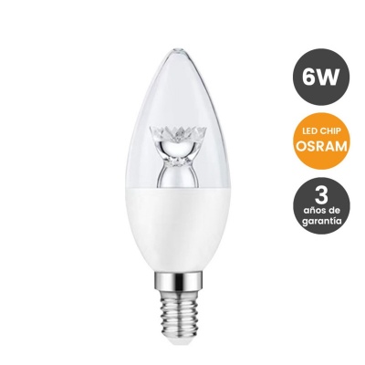LED lâmpada Vela E14 C37 6W Com Lente