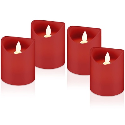 LED Kit 4 Velas Cera Natural Vermelho