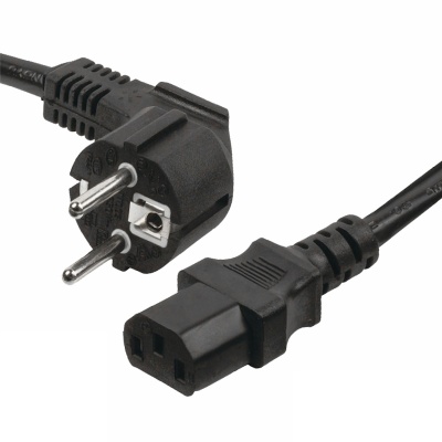 Cabo elétrico preto com ficha macho e fêmea em fundo branco