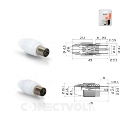 Ficha TV 9.5mm macho + fêmea (blister)