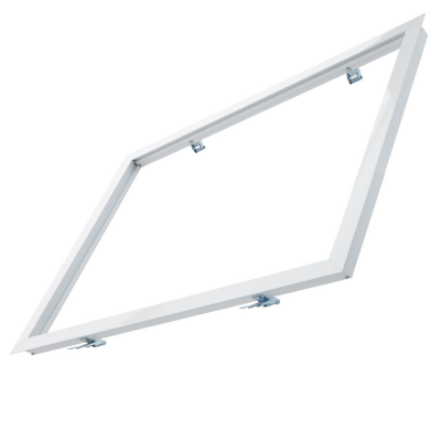 Estrutura retangular branca com suportes metálicos internos