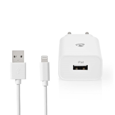 Carregador branco para iPad com cabo USB e ficha europeia