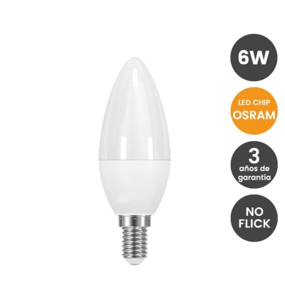 LED lâmpada E14 C37 6W OSRAM CHIP 3000K
