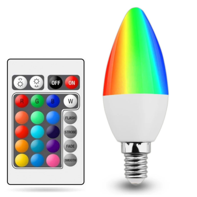 LED lâmpada E14 C37 4.5W RGBW c/comando