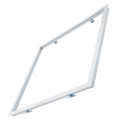 Estrutura quadrada branca com suportes metálicos