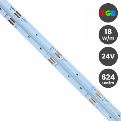 LED COB Fita 24VDC 18W RGB 624 LEDs 5 Metros