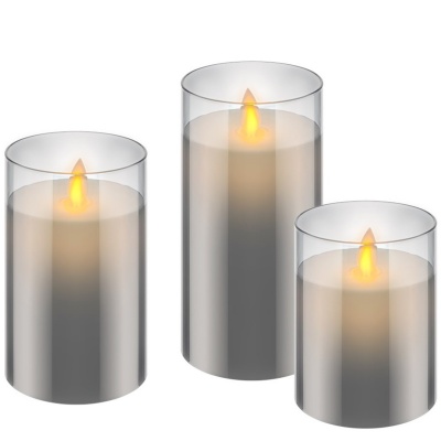 LED Kit 3 Velas Cera Natural c/Copo Vidro