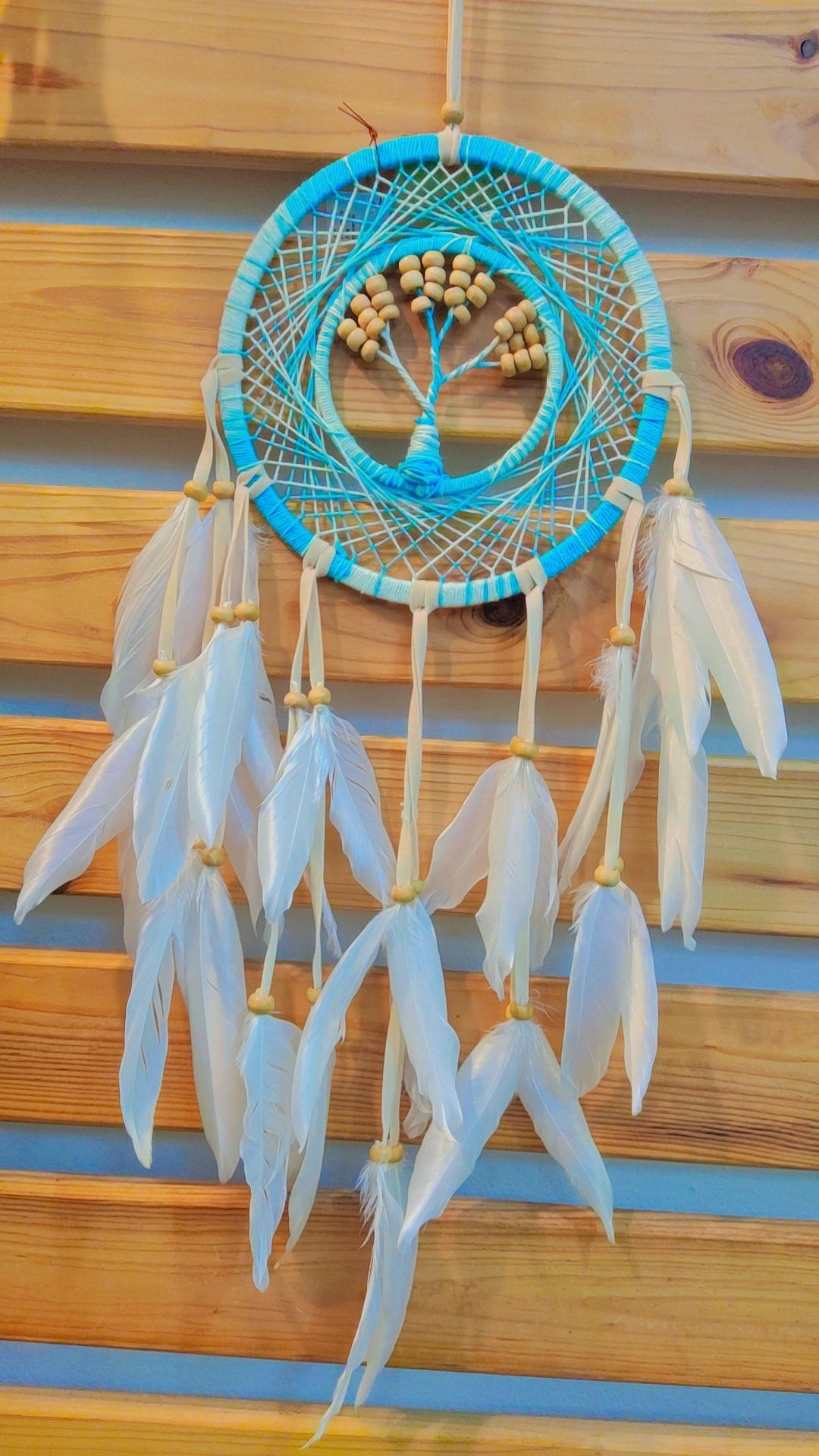 Caça Sonhos Médio Árvore da Vida Branco/Azul