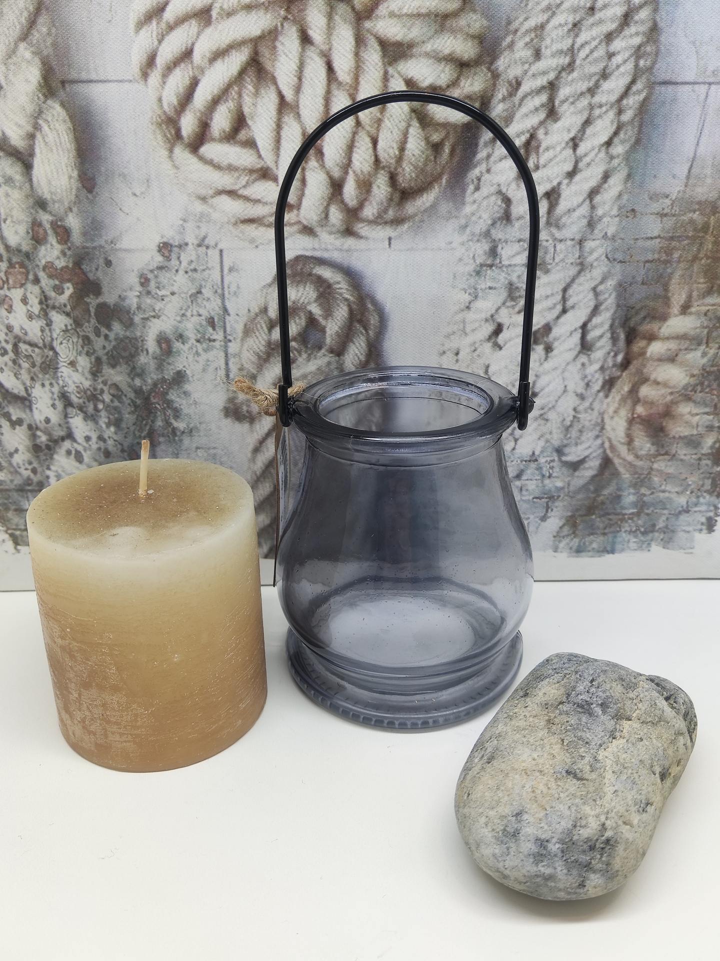 Porta Velas Lanterna Cinza