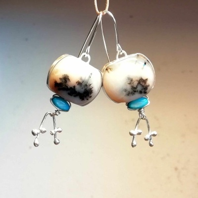 Brincos Ágata natural c/Turquesa