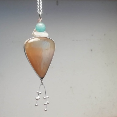 Cordão com pendente Agata Natural c/Turquesa