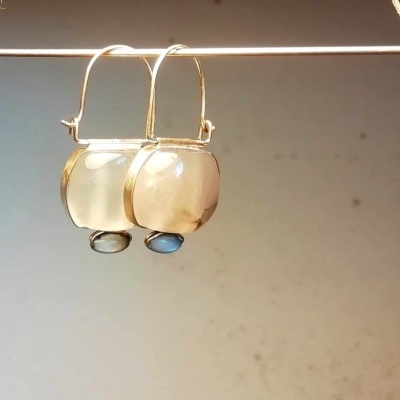 Brincos argola Àgata natural c/Turquesa