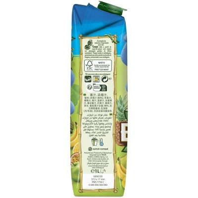 Embalagem de sumo Del Valle com tampo verde e ilustrações de frutas