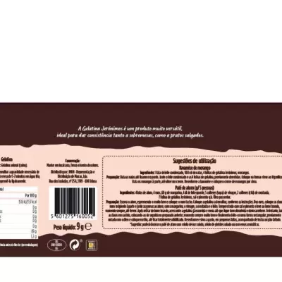 Parte de trás da embalagem de gelatina com informações nutricionais e de uso