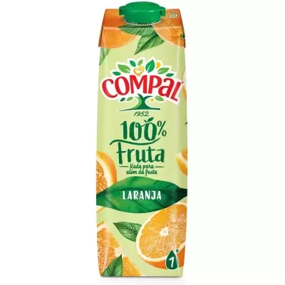 Embalagem de sumo de laranja Compal 100% fruta