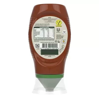 frasco de plástico castanho com tampa cinzenta e etiqueta traseira