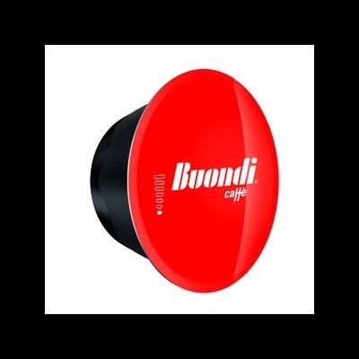 Cápsula de café Buondi Caffè com tampa vermelha e corpo preto