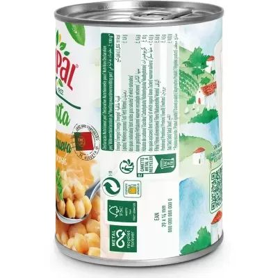 Lata de grão-de-bico Continente Bio com rótulo branco e elementos gráficos verdes