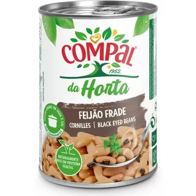Lata de feijão frade da Compal da Horta com design verde e branco