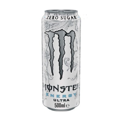 Lata branca e cinzenta de Monster Energy Ultra zero açúcar de 500ml