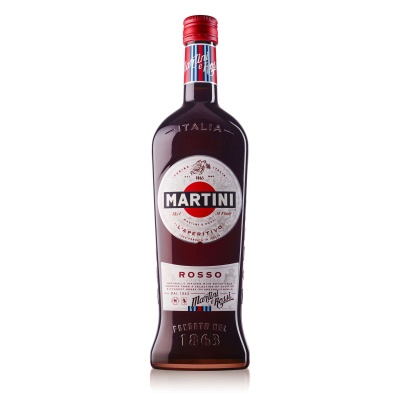 Garrafa de Martini Rosso com rótulo vermelho e branco