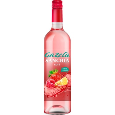 Garrafa de sangria rosé Gazela com rótulo e tampa vermelha
