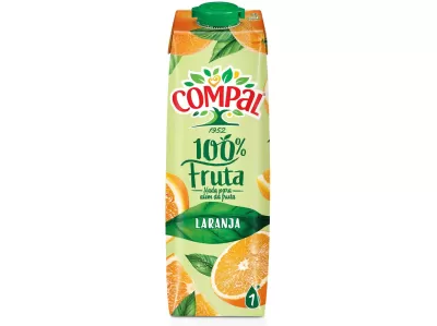 Embalagem de sumo de laranja Compal 100% fruta
