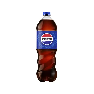 Garrafa de refrigerante Pepsi com rótulo azul e tampa azul