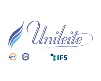 Logotipo Unileite com selos APCER, UKAS e IFS em fundo branco