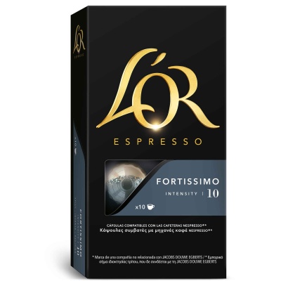Caixa preta de cápsulas de café L'OR Espresso Fortissimo