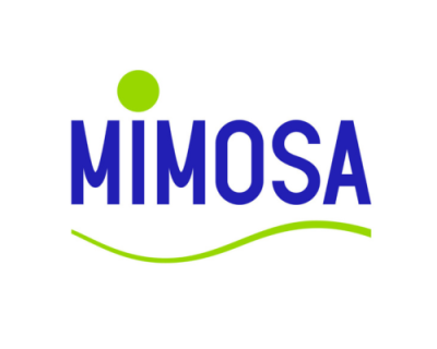 Logótipo MIMOSA azul com detalhe verde