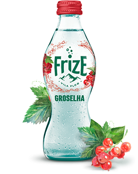 Garrafa de vidro de bebida Frize groselha com tampa vermelha e decoração de bagas vermelhas